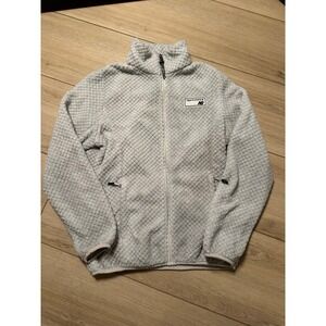 New Balance Womens Grey Textured Grid Fleece Full Zip Jacket Mock Neck Logo L